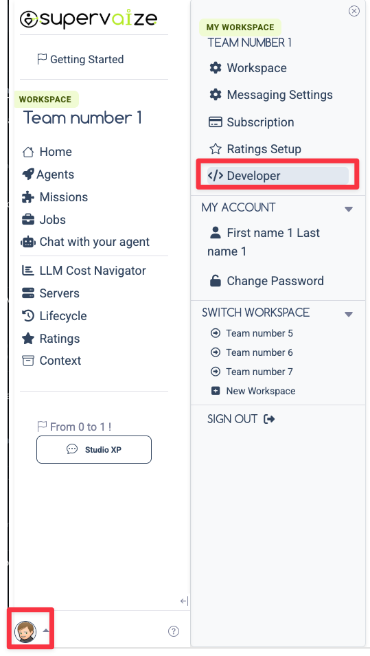 Supervaize Developer Menu